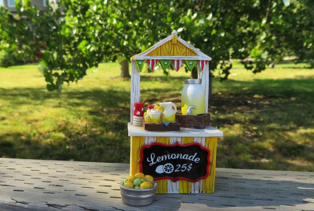 lemonade stand, lemonade, summer, beverage, nature, drink, fresh, lemon, yellow, citrus, refreshment, homemade